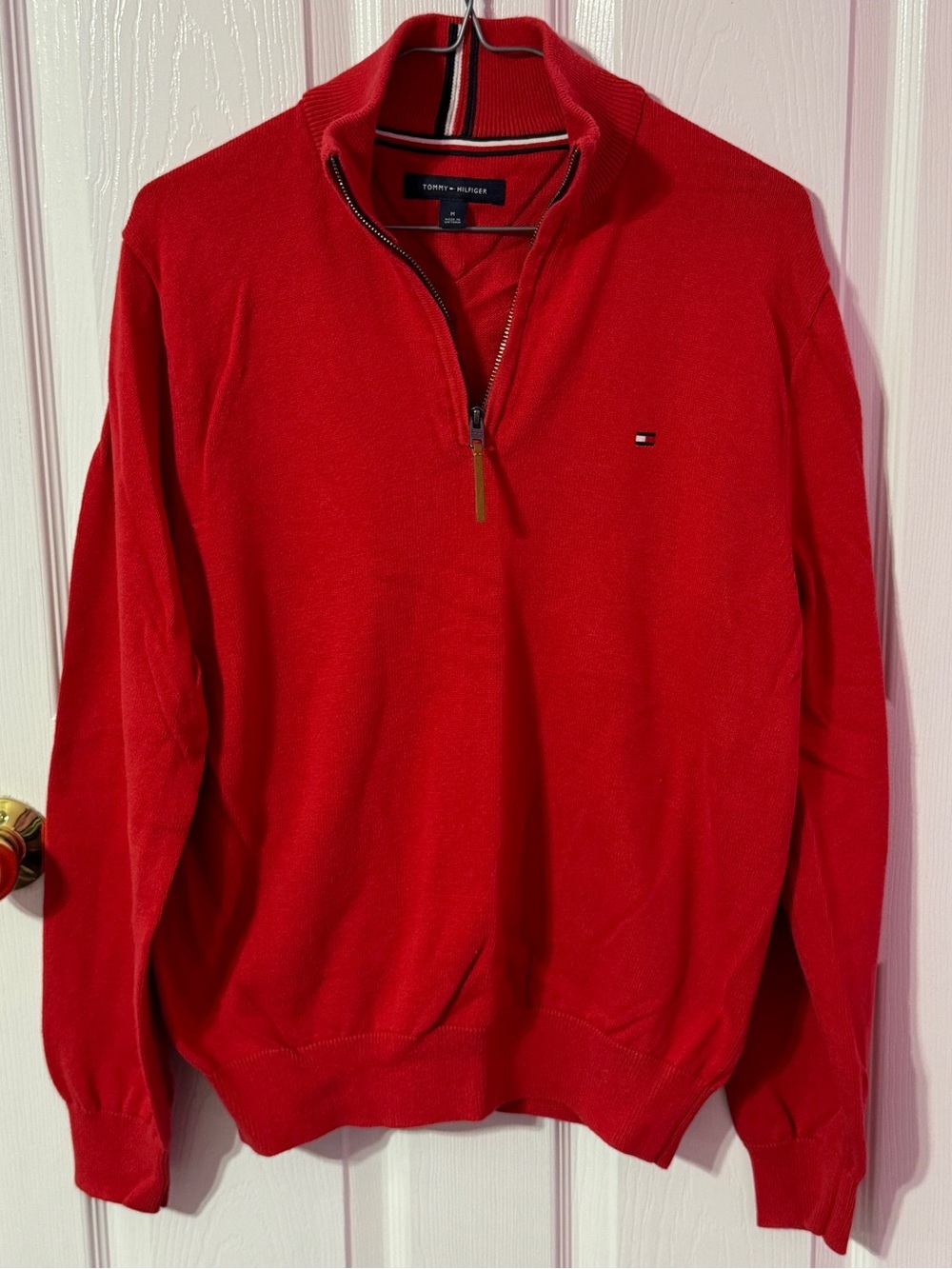 Tommy Hilfiger Men's Bright Red Quarter-Zip Pullover Sweater
